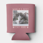 World's Cat 最高の Mom Pawプリント写真バラ金ゴールド 缶クーラー (裏面)