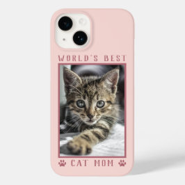 World's Cat 最高の Mom Pawプリント写真バラ金ゴールド Case-Mate iPhone 14ケース