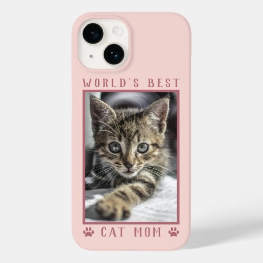 World's Cat 最高の Mom Pawプリント写真バラ金ゴールド Case-Mate iPhoneケース (裏面)