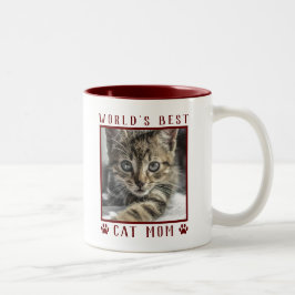 World's Cat 最高の Mom Paw Prints Pet Photo Burgundy ツートーンマグカップ