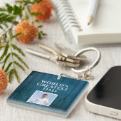 World's Greatestパパ – 青い木素朴の写真 キーホルダー (正面右)