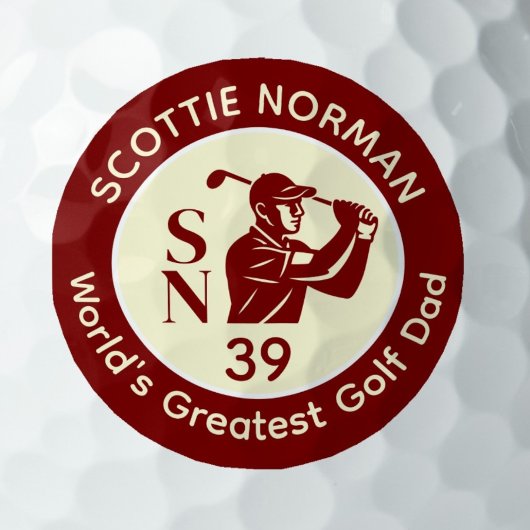 'World's Greatest Golf Dad' deep-red logo ゴルフボール