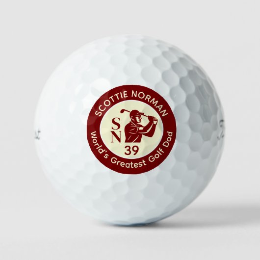'World's Greatest Golf Dad' deep-red logo ゴルフボール (正面)