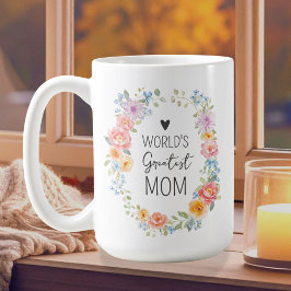 World's Greatest Mom Custom Quote Colorful Floral コーヒーマグカップ