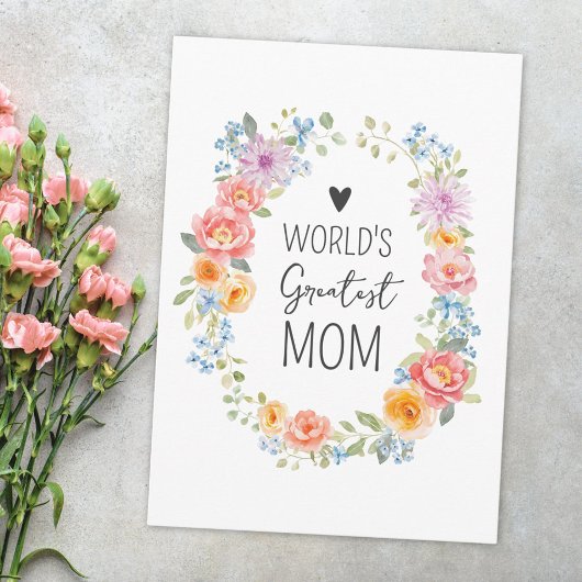 World's Greatest Mom Flower Wreath Mother's Day カード