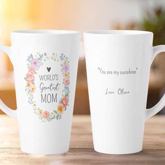World's Greatest Mom Personalized Quote Floral カフェラテマグ