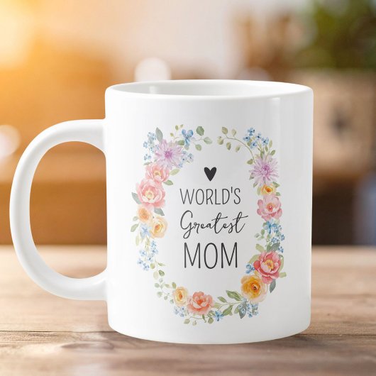 World's Greatest Mom Personalized Quote Floral ジャンボコーヒーマグカップ