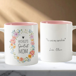 World's Greatest Mom Personalized Quote Floral ツートーンマグカップ