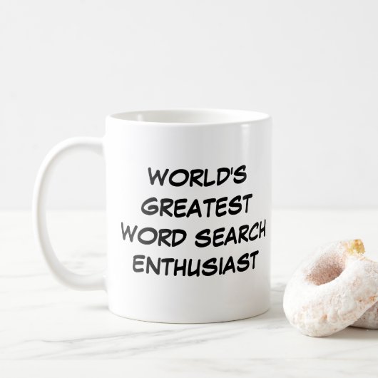 "World's Greatest Word Search Enthusiast" Mug コーヒーマグカップ (ドーナツ)