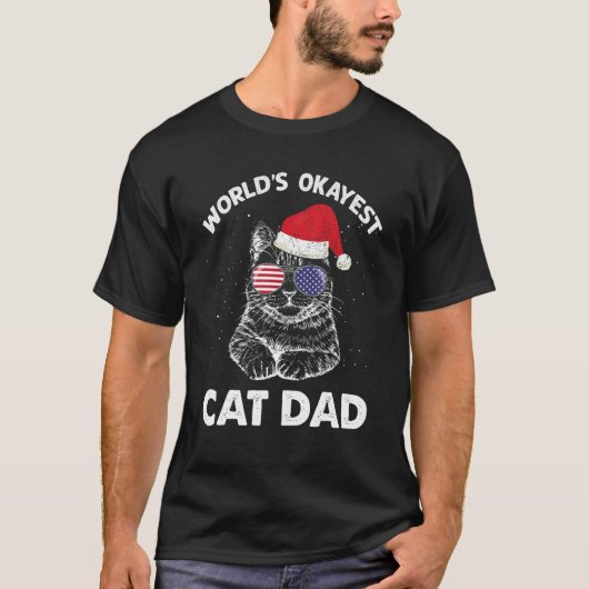 World's Okayest Cat Dad Daddy Father USA Flag Glas Tシャツ (正面)