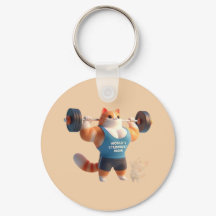 World's Strongest Mom Cute Gym Cat Keychain