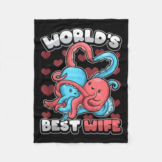 World's Wife Cute Kawaii Octopus Heart Cute Couple フリースブランケット (正面)
