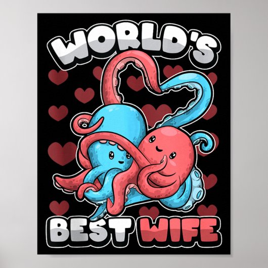 World's Wife Cute Kawaii Octopus Heart Cute Couple ポスター (正面)