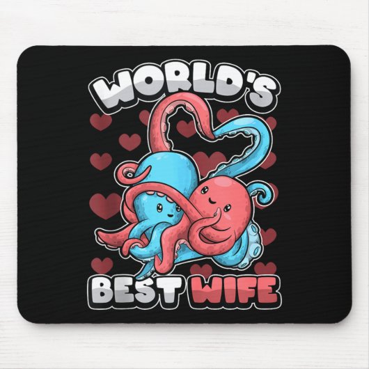 World's Wife Cute Kawaii Octopus Heart Cute Couple マウスパッド (正面)