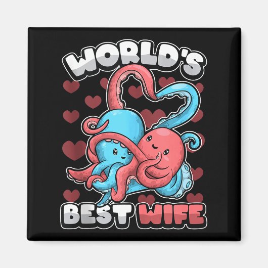 World's Wife Cute Kawaii Octopus Heart Cute Couple マグネット (正面)
