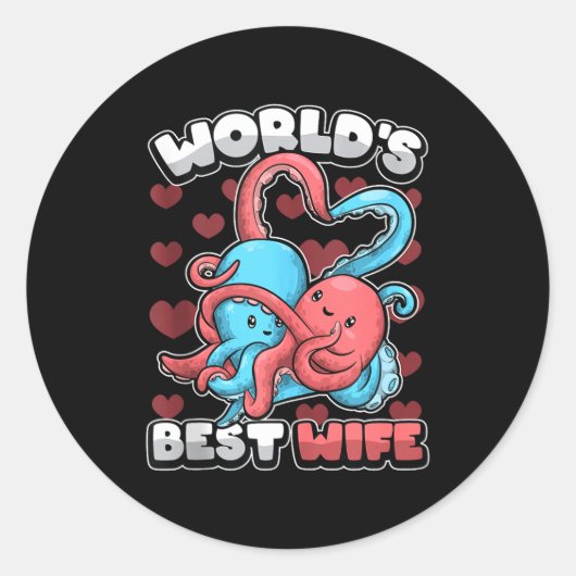 World's Wife Cute Kawaii Octopus Heart Cute Couple ラウンドシール (正面)