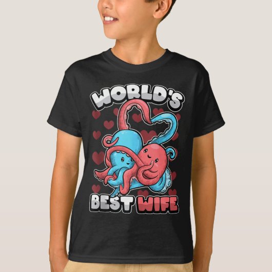 World's Wife Cute Kawaii Octopus Heart Cute Couple Tシャツ (正面)