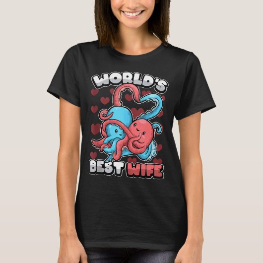 World's Wife Cute Kawaii Octopus Heart Cute Couple Tシャツ (正面)