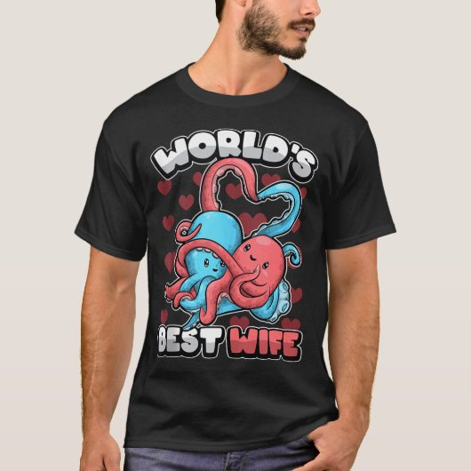 World's Wife Cute Kawaii Octopus Heart Cute Couple Tシャツ (正面)