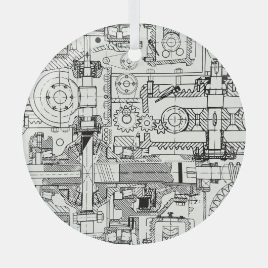 Wormギア：シームレスな技術機械。 ガラスオーナメント (正面)