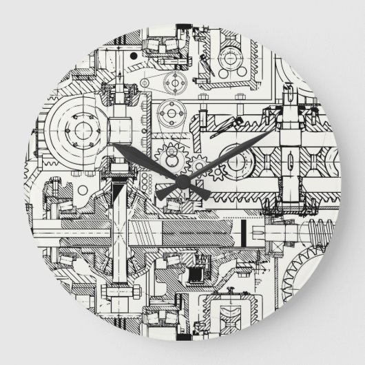 Wormギア：シームレスな技術機械。 ラージ壁時計 (正面)