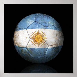 Worn Argentinian Flag Football Soccer Ball ポスター