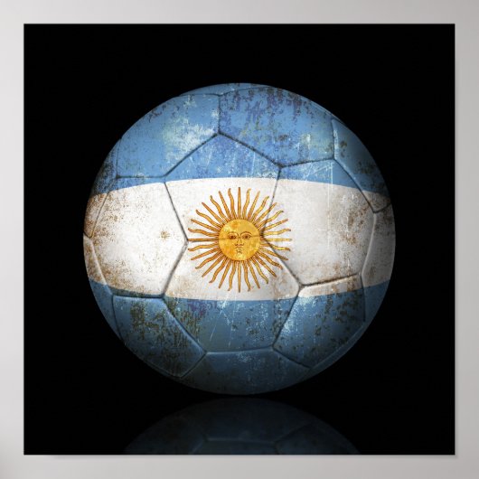 Worn Argentinian Flag Football Soccer Ball ポスター (正面)
