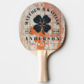 Worn Barn Wood Irish Lucky Clover Wedding Crest 卓球ラケット (裏面)