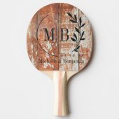 Worn Barn Wood Leaf Wedding Monogram 卓球ラケット (正面)