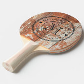Worn Barn Wood Wedding Monogram Heart 卓球ラケット (正面アングル)