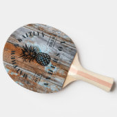 Worn Blue Wash Tropical Pineapple Wedding Crest 卓球ラケット (横)