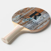 Worn Blue Wash Wood Family Name & Initial 卓球ラケット (正面アングル)