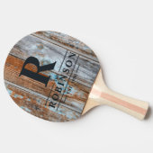 Worn Blue Wash Wood Family Name & Initial 卓球ラケット (横)