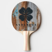 Worn Blue Wash Wood Four Leaf Clover with Name 卓球ラケット (裏面)