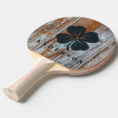 Worn Blue Wash Wood Four Leaf Clover with Name 卓球ラケット (正面アングル)