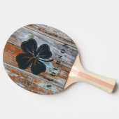 Worn Blue Wash Wood Four Leaf Clover with Name 卓球ラケット (横)