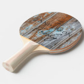 Worn Blue Wash Wood Hand Written Family Name 卓球ラケット (正面アングル)