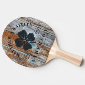 Worn Blue Wash Wood Irish Clover Wedding Crest 卓球ラケット (横)