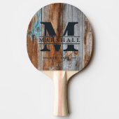 Worn Blue Wash Wood Monogram & Name Overlay 卓球ラケット (裏面)