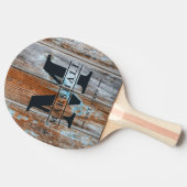 Worn Blue Wash Wood Monogram & Name Overlay 卓球ラケット (横)