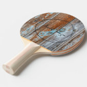 Worn Blue Wash Wood Name in Drawn Circle  卓球ラケット (正面アングル)