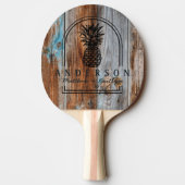 Worn Blue Wash Wood Pineapple Wedding Arch & Name 卓球ラケット (裏面)