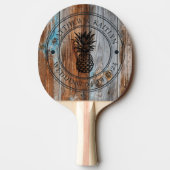 Worn Blue Wash Wood Pineapple Wedding Crest & Name 卓球ラケット (裏面)