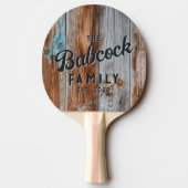 Worn Blue Wash Wood Retro Family Name & Year 卓球ラケット (裏面)