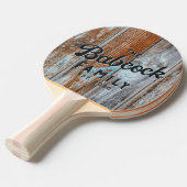 Worn Blue Wash Wood Retro Family Name & Year 卓球ラケット (正面アングル)