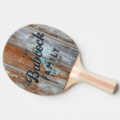 Worn Blue Wash Wood Retro Family Name & Year 卓球ラケット (横)