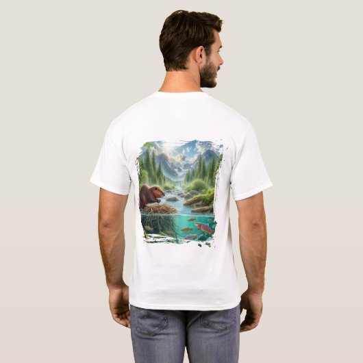Worn Calm | 小川のビーバー 自然 Tシャツ (裏面フル)