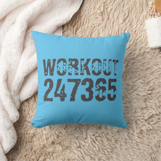 Worn out and scratched text Workout 247365 blue クッション (ブランケット)