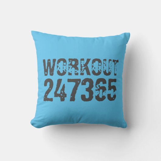Worn out and scratched text Workout 247365 blue クッション (正面)