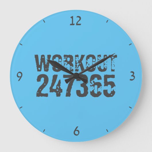 Worn out and scratched text Workout 247365 blue ラージ壁時計 (正面)